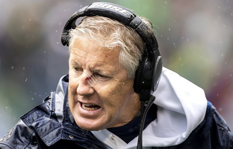 He's been penalized severely': Pete Carroll teases Seahawks' Cody Barton  about errant throw at coach's nose