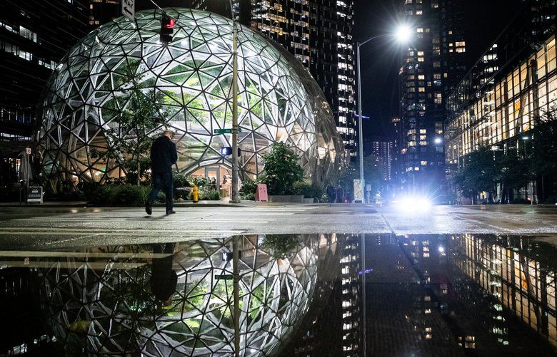 The Amazon Sphere On A Wet Cold Night The Seattle Times