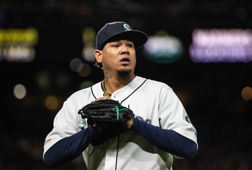 Felix Hernandez in April. (Dean Rutz / The Seattle Times)