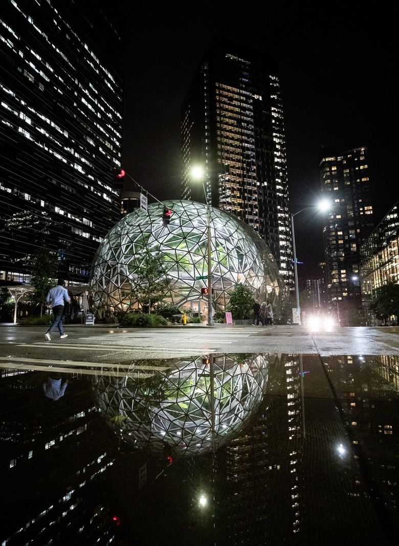 The Amazon Sphere On A Wet Cold Night The Seattle Times