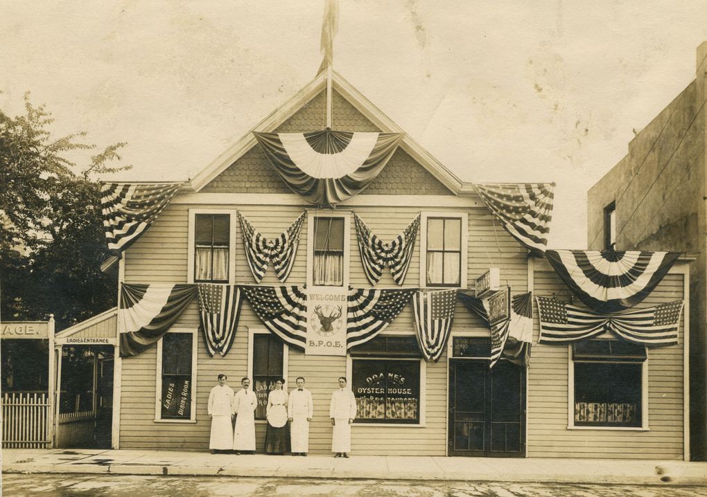 Doane’s Oyster House in Olympia was famous for its signature roasted oysters. (Courtesy Washington State Archives, circa 1880-1890)
