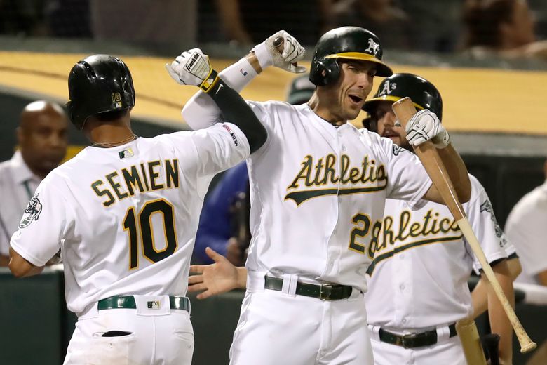 Marcus Semien at bat (base hit)A's vs. Astros4/5/19 