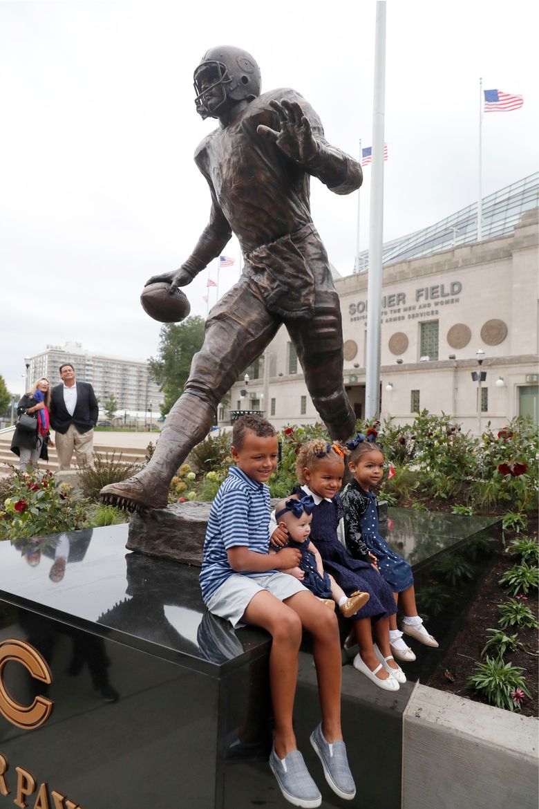 The newly dedicated statue of Chicago Bears and Pro Football Hall