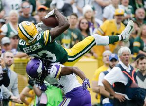 Green Bay Packers' Geronimo Allison catches a pass during the first half of  an NFL football game against the Minnesota Vikings Sunday, Sept. 15, 2019,  in Green Bay, Wis. (AP Photo/Matt Ludtke