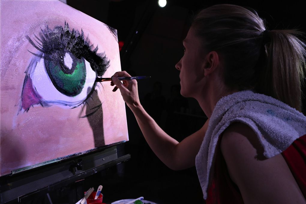 Ciera Christensen’s painting is almost finished as the clock ticks down. (Alan Berner / Seattle Times)
