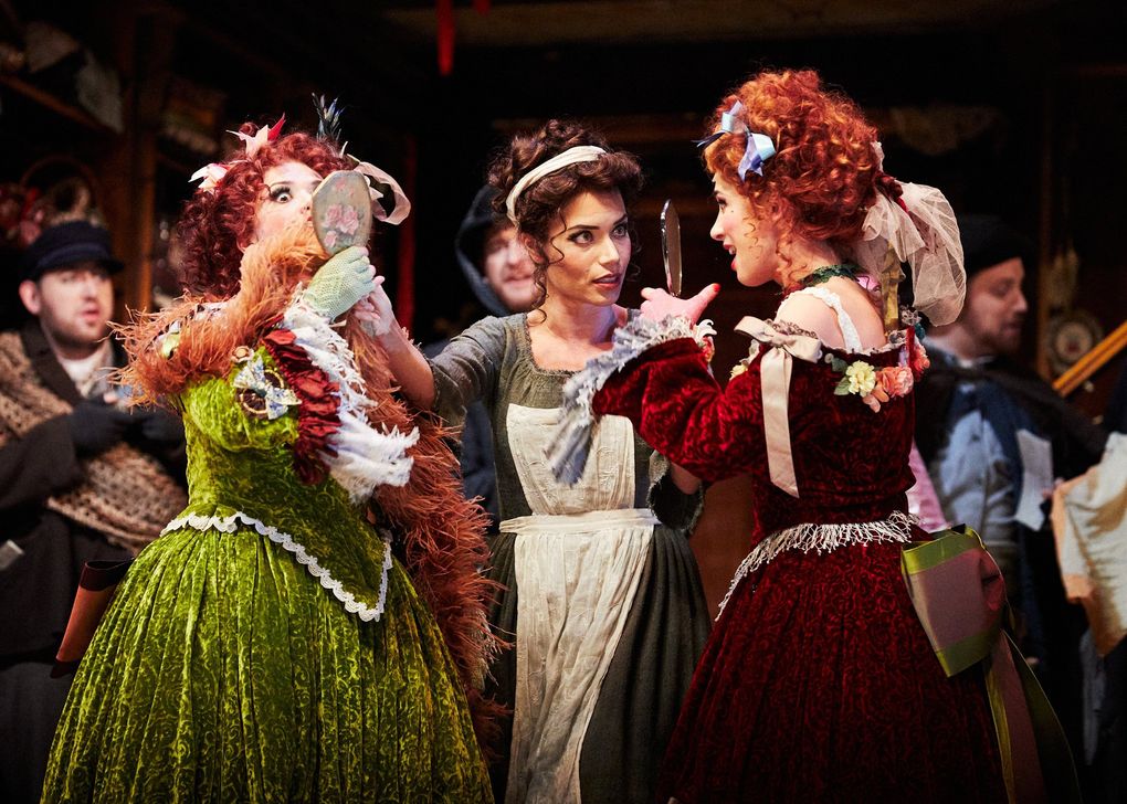 Miriam Costa-Jackson (Clordina), Ginger Costa-Jackson (Cinderella), and Maya Gour (Tisbe) in Seattle Opera’s “Cinderella.” (Philip Newton)