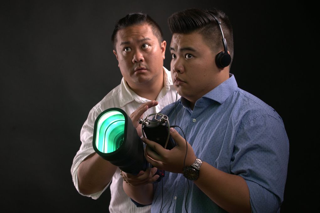 Van Lang Pham (left) and Sean Nguyen play ghost-hunting brothers in Pork Filled Players’ production of “The Brothers Paranormal” at Theatre Off Jackson through Nov. 16. (Alabastro Photography)