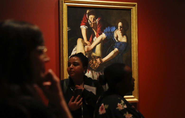 “Judith and Holofernes,” a circa 1612-17 oil on canvas by Artemisia Gentileschi is one of 40 works on view during a press tour of “Flesh & Blood — Italian Masterpieces from the Capodimonte Museum,” Tuesday, Oct. 15, 2019 at the Seattle Art Museum. The painting depicts a biblical slaying story. The exhibit opens to the public Thursday and runs through January 26.  211771
