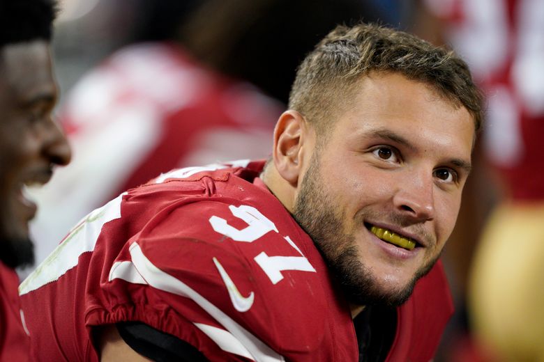 San Francisco 49ers defensive end Nick Bosa (97) is introduced