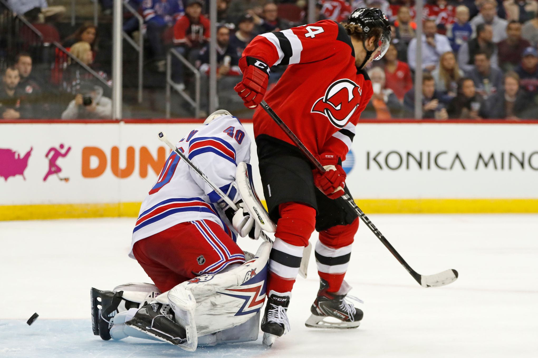 New Jersey Devils right wing Kyle Palmieri skates to the puck