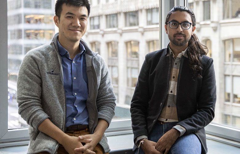 From left, Bryan Dai and Rahul Mahida, co-founders of Daivergant, at the company’s offices in New York on Sept. 13, 2019. The start-up connects technology companies with a pool of candidates on the autism spectrum. (Calla Kessler / The New York Times)