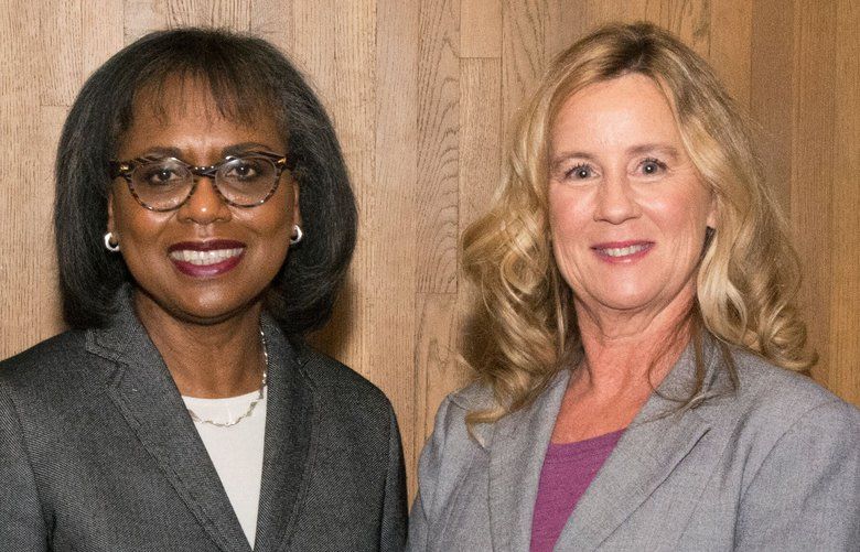Anita Hill and Christine Blasey Ford at the University of Washington Graduate School’s public lecture series, Nov. 6, 2019.