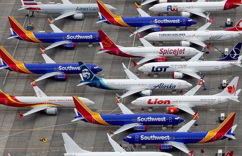 Nearly 200 completed Boeing 737 MAX airplanes including some for Southwest Airlines, are parked at the Grant County International Airport in Moses Lake Washington. In March 2019, aviation authorities around the world grounded the passenger airliner after two separate crashes.
Photographed on November 13, 2019. 212113 212113