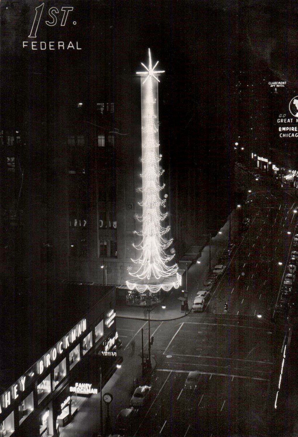 The star originally began as a lit-up Christmas tree, seen in this 1956 photo. (Courtesy of Bob James family)