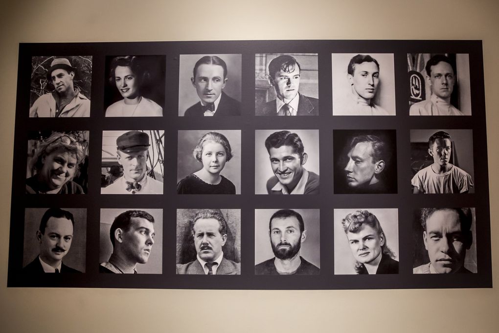 A collection of portraits of the artists featured in Cascadia Art Museum’s new exhibition, “The Lavender Palette.” (Bettina Hansen / The Seattle Times)