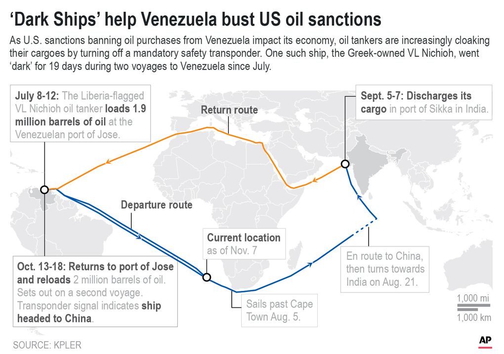 Oil tankers 'go dark' off Venezuela to evade US sanctions