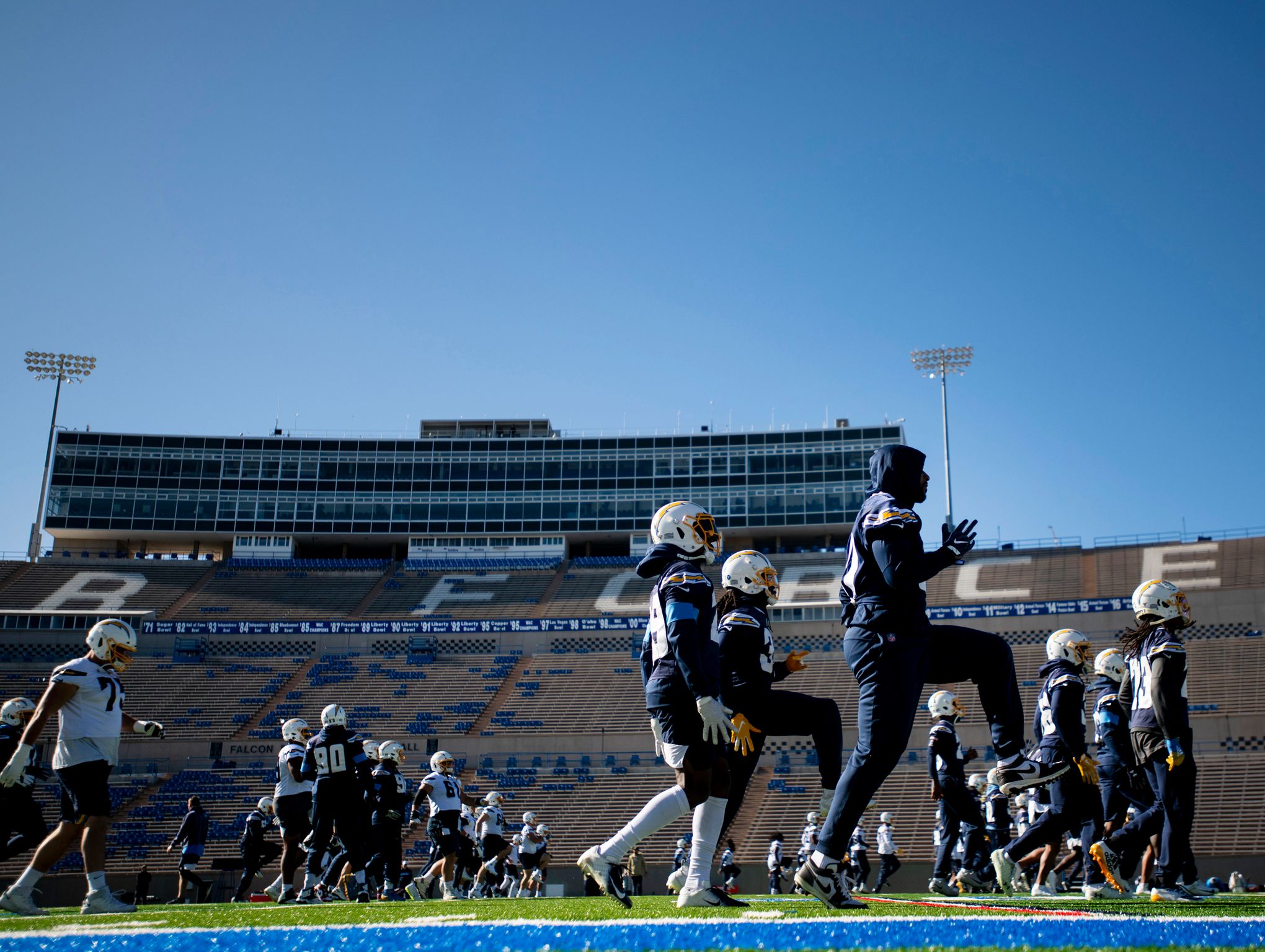 Running Back Anthony Lynn of the Denver Broncos warms up before