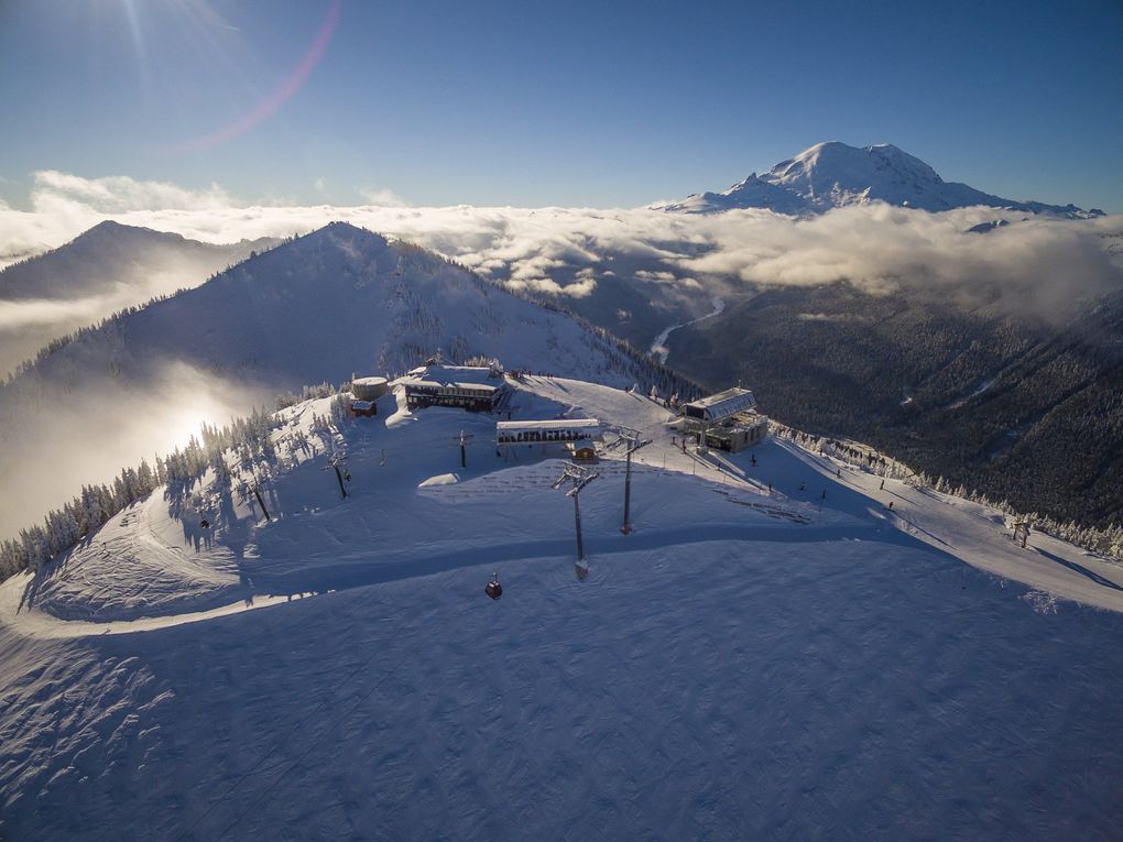 Crystal Mountain is Washington’s biggest ski area, the closest thing to a true resort in the state, where you can ogle Mount Rainier up close. (Jeff Wolff / Crystal Mountain)