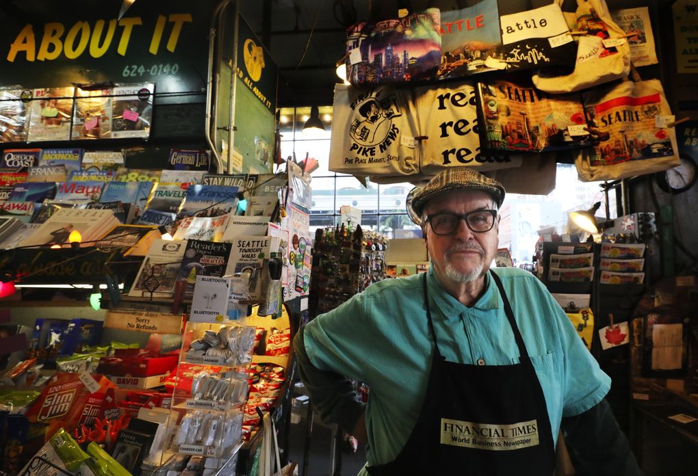 “It looks like an unbelievable success story,” said Lee Lauckhart, owner of First and Pike News. “But the majority of our customers look like me. They’re old. And people under 30 don’t read printed material. They read it on screens.” (Alan Berner / The Seattle Times)