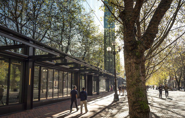 FILE — The new headquarters of Weyerhaeuser, the timberlands company, in downtown Seattle, Nov. 4, 2016. Weyerhaeuser traded its 425-acre campus in a Seattle suburb for a new building downtown that is three blocks from a transportation hub, a recognition of the generational shift away from commuting by car. (Stuart Isett/The New York Times) XNYT178