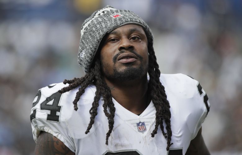Oakland Raiders running back Marshawn Lynch leaves the field after the first half of an NFL football game against the Los Angeles Chargers Sunday, Oct. 7, 2018, in Carson, Calif. (AP Photo/Jae C. Hong)  (Jae C. Hong / AP)