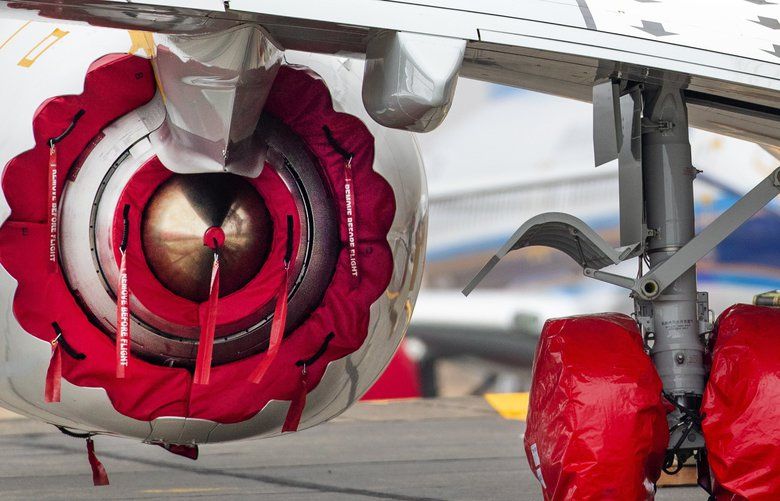 Nearly 200 completed Boeing 737 MAX airplanes built for airlines worldwide, have their engines and landing gear protected from the weather while they are parked at the Grant County International Airport in Moses Lake Washington.
In March 2019, aviation authorities around the world grounded the passenger airliner after two separate crashes.
Photographed on November 13, 2019. 212113 212113
