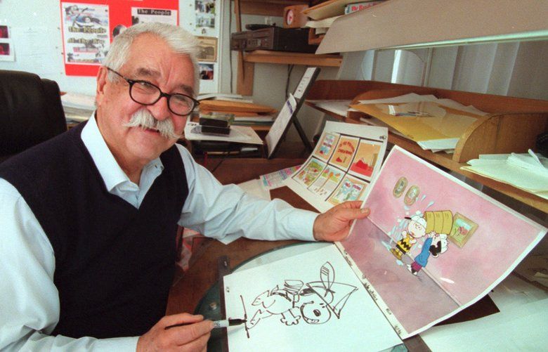  In this Feb. 18, 2000 file photo, Peanuts animator Bill Melendez is seen here in his Sherman Oaks studio in Los Angeles. Melendez, the animator who gave life to the Peanuts characters in scores of TV specials and movies, including holiday classics such as “A Charlie Brown Christmas,” died Tuesday Sept. 2, 2008 in Santa Monica, Calif. (AP Photo/Nick Ut) 