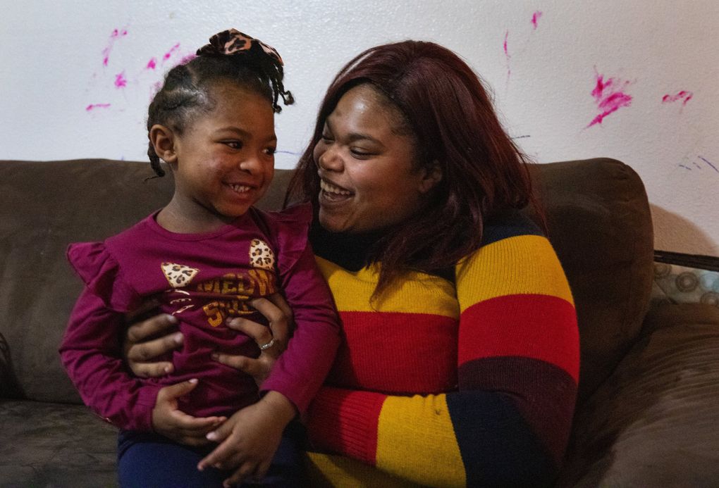 LaShawn Claiborne was able to return to work full time because Wellspring Family Services helped with child care, enrolling Maleah in its pre-kindergarten program for families struggling with homelessness. (Ellen M. Banner / The Seattle Times)