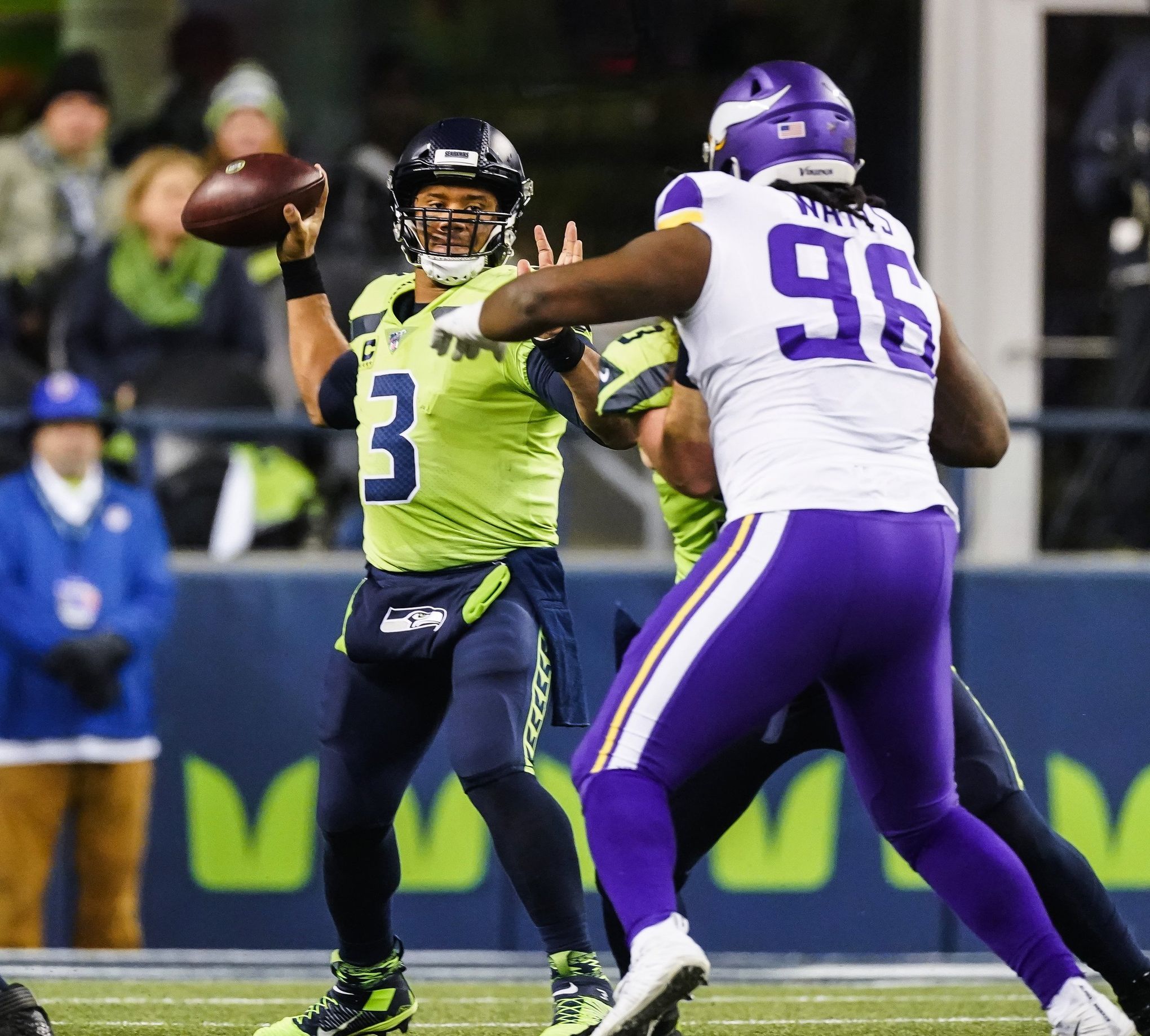 February 6, 2022: Seattle Seahawks quarterback Russell Wilson (3) is sacked  by Las Vegas Raiders defensive end Maxx Crosby (98) during the NFL Pro Bowl  game at Allegiant Stadium in Las Vegas