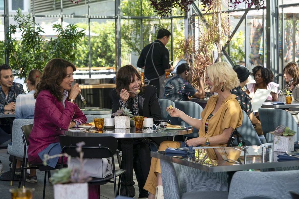 Jennifer Beals, left, reprises her role as Bette Porte on “The L Word: Generation Q,” along with Katherine Moennig, center, as Shane McCutcheon and Leisha Hailey as Alice Pieszecki. The returning show holds a seminal place in the LGBTQ TV canon. (Hilary Bronwyn Gayle / Showtime)