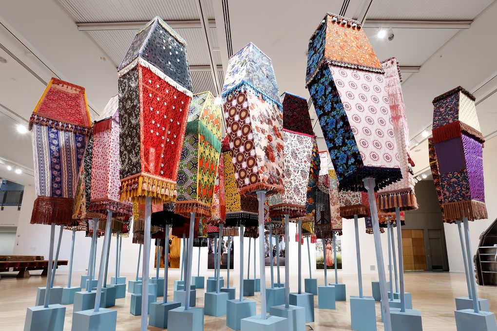 An installation view of Ebony G. Patterson’s “Invisible Presence: Bling Memories” at Henry Art Gallery. (Mark Woods / Henry Art Gallery)