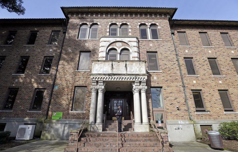 The entrance to Western State Hospital is seen Tuesday, April 11, 2017, in Lakewood, Wash. Gov. Jay Inslee toured the facility, the state’s largest psychiatric hospital, to get an update on its efforts to address safety problems that got it into trouble with federal regulators. Western State Hospital is at risk of losing millions in federal funds over health and safety violations that were discovered last year. (AP Photo/Elaine Thompson) OTK OTK