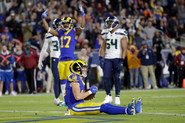 December 08, 2019 Los Angeles Rams head coach Sean McVay celebrates after  the Rams score a touchdown during the NFL game between the Los Angeles Rams  and the Seattle Seahawks at the