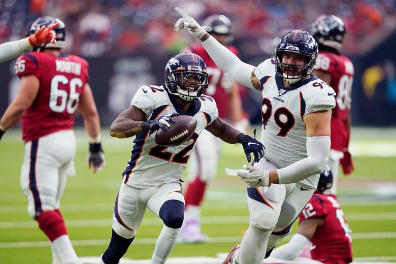 Denver Broncos safety Kareem Jackson defends in the first half of