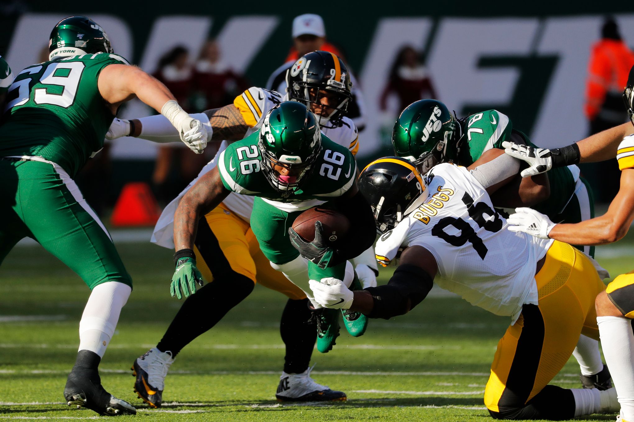 T.J. Watt of the Pittsburgh Steelers sacks Sam Darnold of the