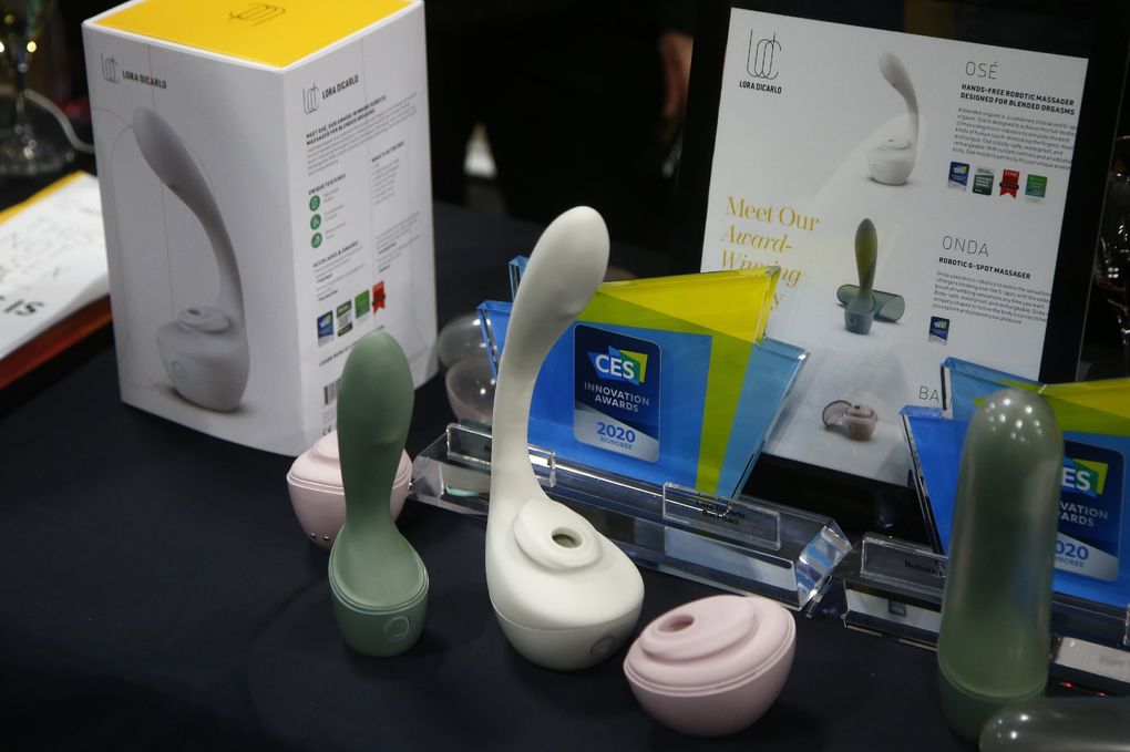 Lora DiCarlo offers a complete line of robotic sexual stimulation devices for women as shown at the CES Unveiled media preview event Sunday in Las Vegas. (Ross D. Franklin / The Associated Press)