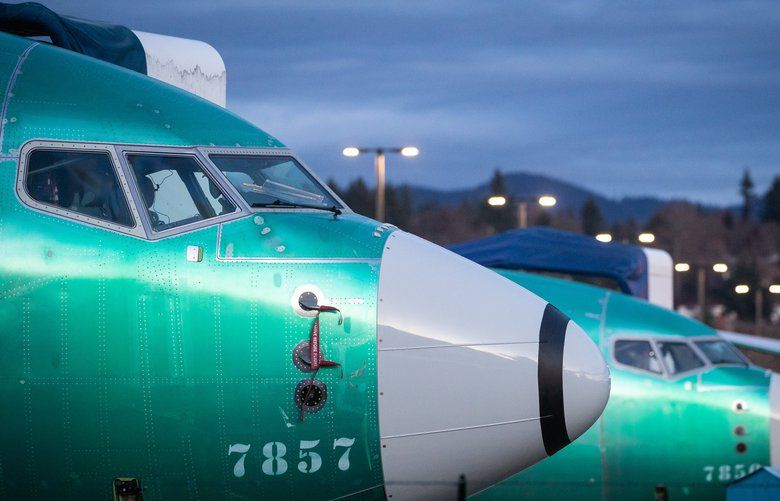 Parked Boeing 737 MAXs are seen at Boeing Renton Factory on Dec. 16, 2019. 212419