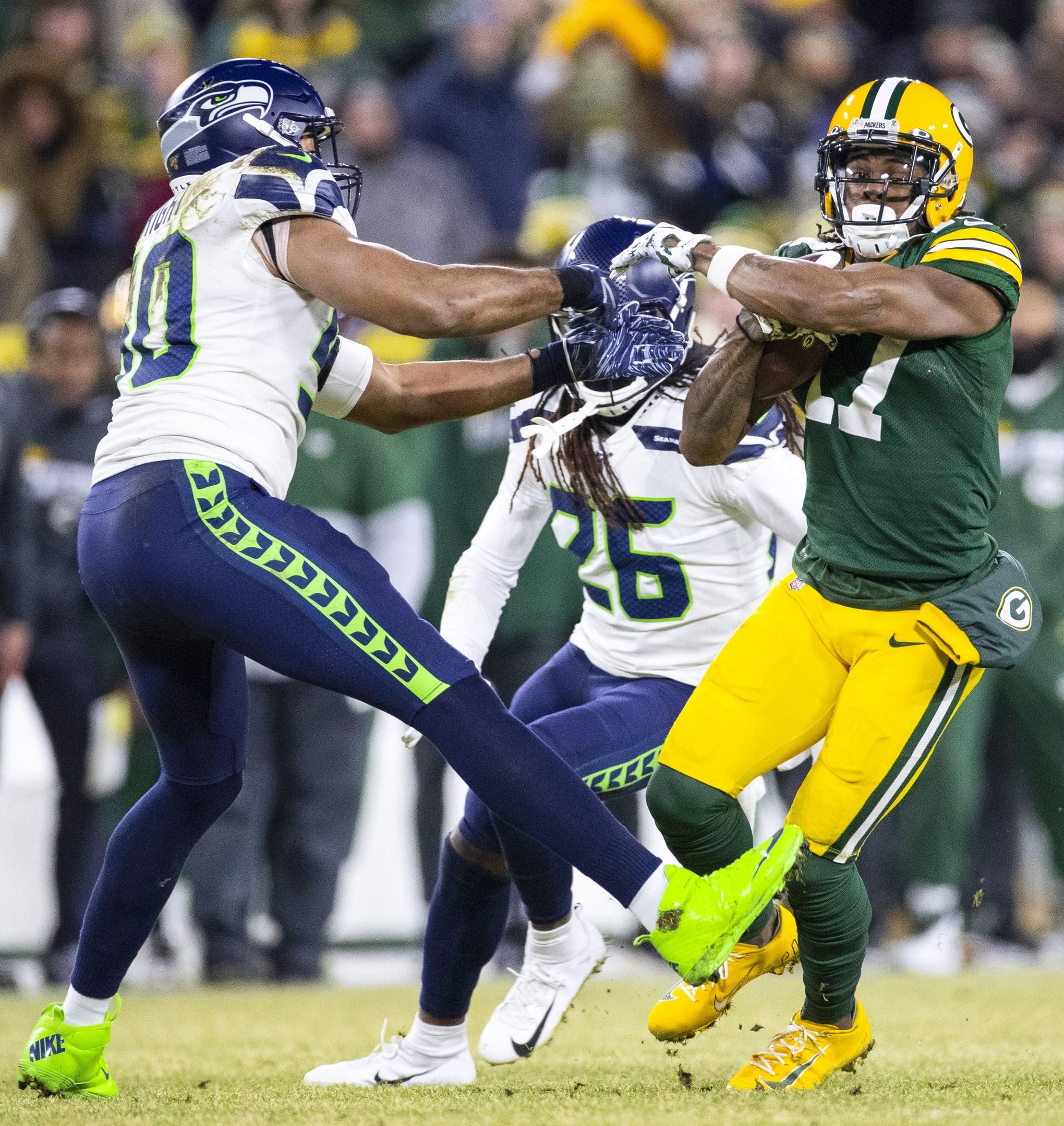 Seattle Seahawks cornerback Tre Flowers (21) on the field during