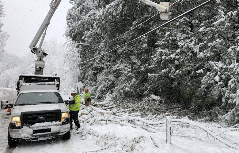 During the snowstorm Sunday, Snohomish PUD was busy along the closed section of US 2 between Gold Bar and Stevens Pass repairing power lines. While the road was unsafe for general traffic, the highly trained PUD crews were able to make repairs and restore power to hundreds of remote residences while still watching for danger.