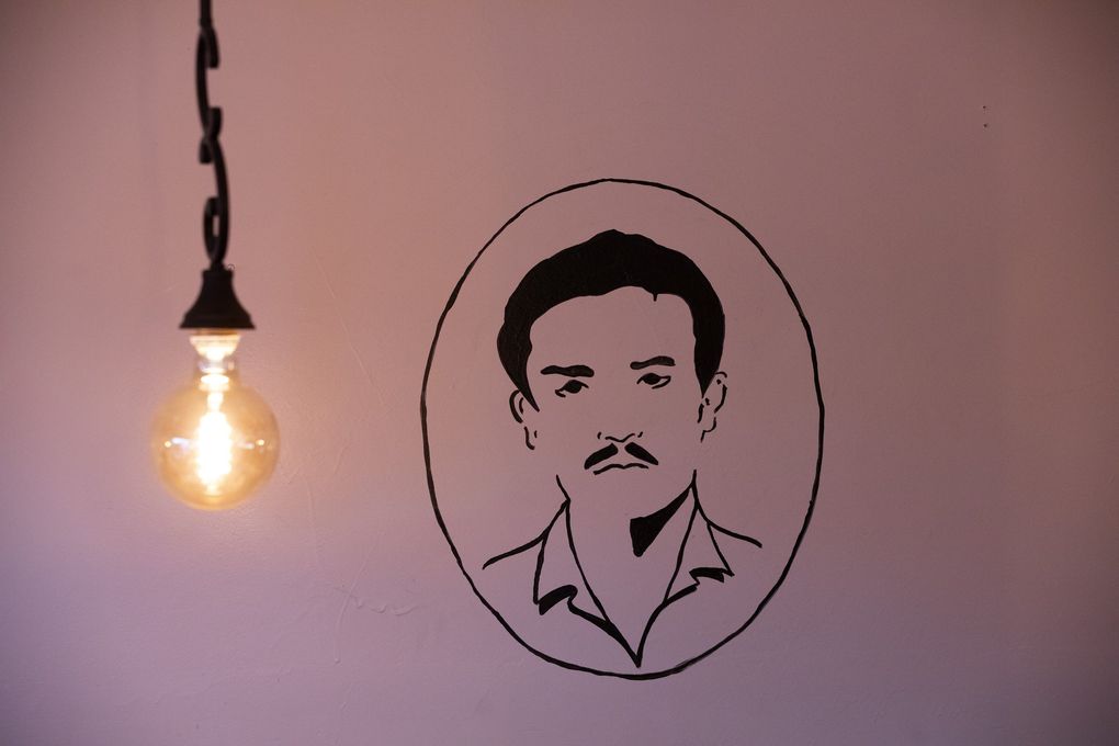 El Catrin in Seattle’s White Center is named after the father of owners Jared and Noe Velazquez Ayala. His likeness is painted on a wall in the restaurant. (Ellen M. Banner / The Seattle Times)