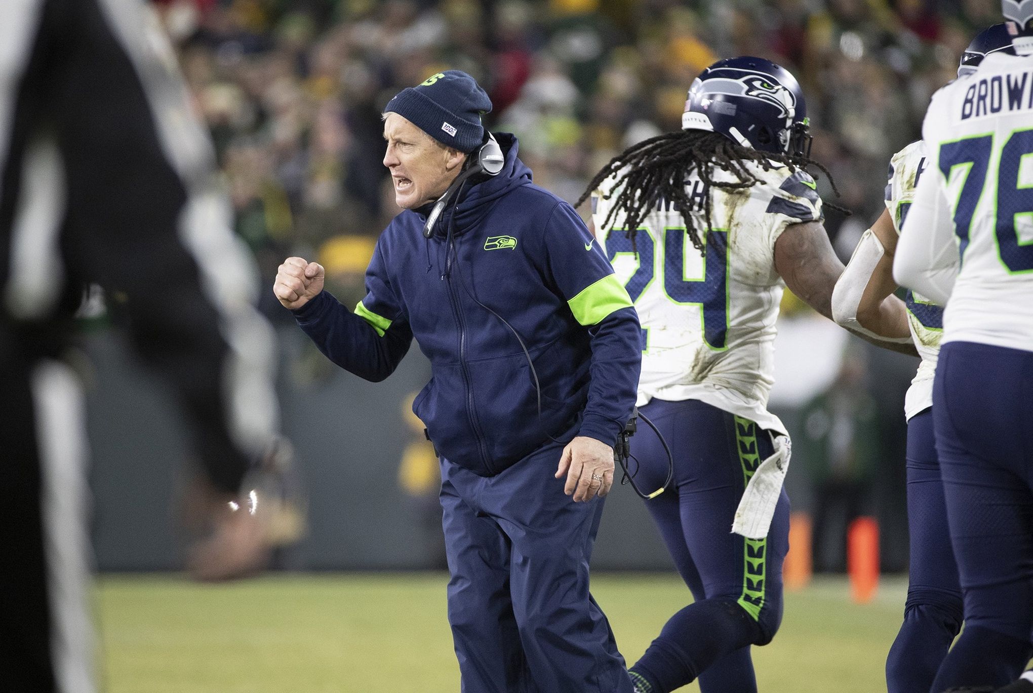 Seattle Seahawks Pete Carroll celebrates winning Championship