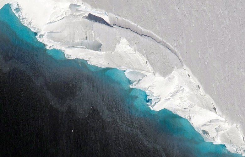 A photo provided by NASA shows the Thwaites Glacier, which helps to keep the much larger West Antarctic Ice Shelf stable. Scientists in Antarctica have recorded, for the first time, unusually warm water beneath the Thwaites glacier. (NASA/OIB/Jeremy Harbeck via The New York Times) **EDITORIAL USE ONLY**  XNYT65