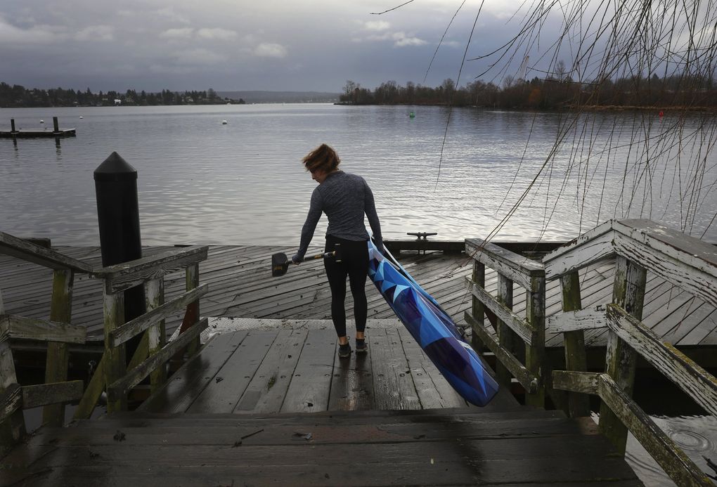 Nevin Harrison, preparing to launch from the University of Washington, Tuesday, Jan. 28, 2020 in Seattle is a 17-year-old canoeist who has qualified for the 2020 Olympics. (Ken Lambert / The Seattle Times)