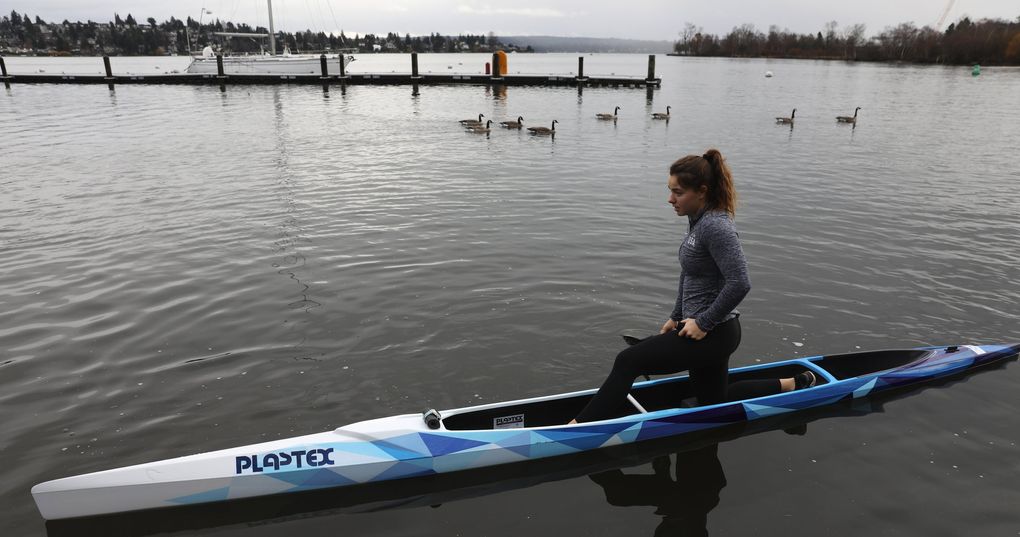 Nevin Harrison, launching from the University of Washington, Tuesday, Jan. 28, 2020 in Seattle is a 17-year-old canoeist who has qualified for the 2020 Olympics. (Ken Lambert / The Seattle Times)
