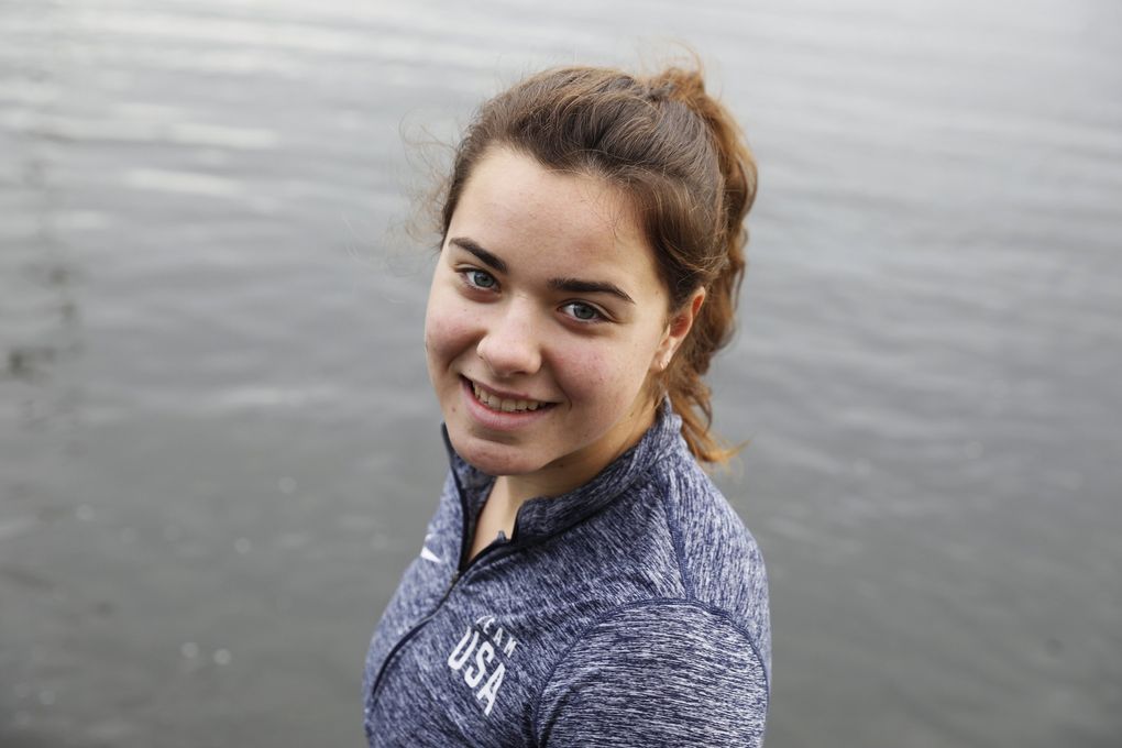 Nevin Harrison, about to start her training near the University of Washington, Tuesday, Jan. 28, 2020 in Seattle is a 17-year-old canoeist who has qualified for the 2020 Olympics. (Ken Lambert / The Seattle Times)