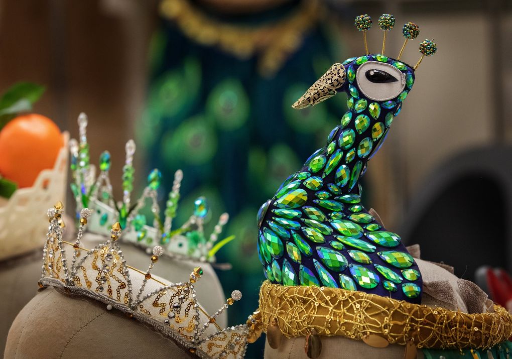 Tiaras made by longtime Pacific Northwest Ballet milliner/craftsperson Terry Frank, who is retiring after a long career with PNB following the conclusion of “Cinderella.” (Ellen M. Banner / The Seattle Times)
