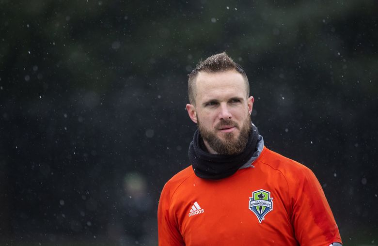 Stefan Frei looks out after the first day of practice with the rest of his team at Sounders training camp held on the Starfire stadium field in Tukwila Tuesday, January 14, 2020. 212670 (Ellen M. Banner / The Seattle Times)