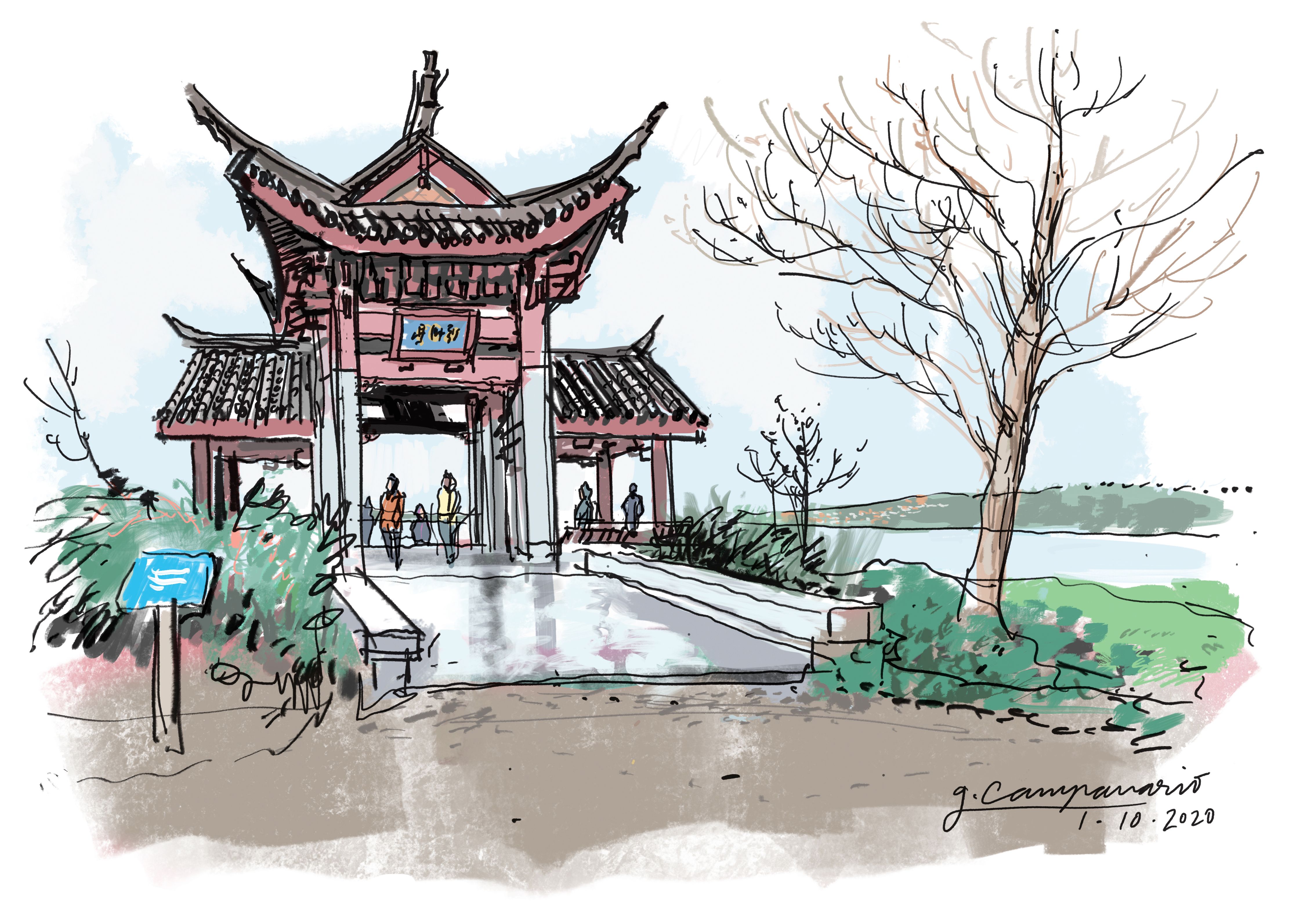 Chinese garden with pagoda in suzhou, china. watercolor canvas prints for  the wall • canvas prints tour tourism, the scenery, beijing | myloview.com