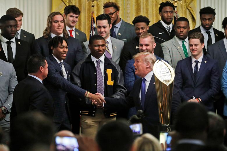 Donald Trump hails perfect LSU football team, colorful coach - Washington  Times