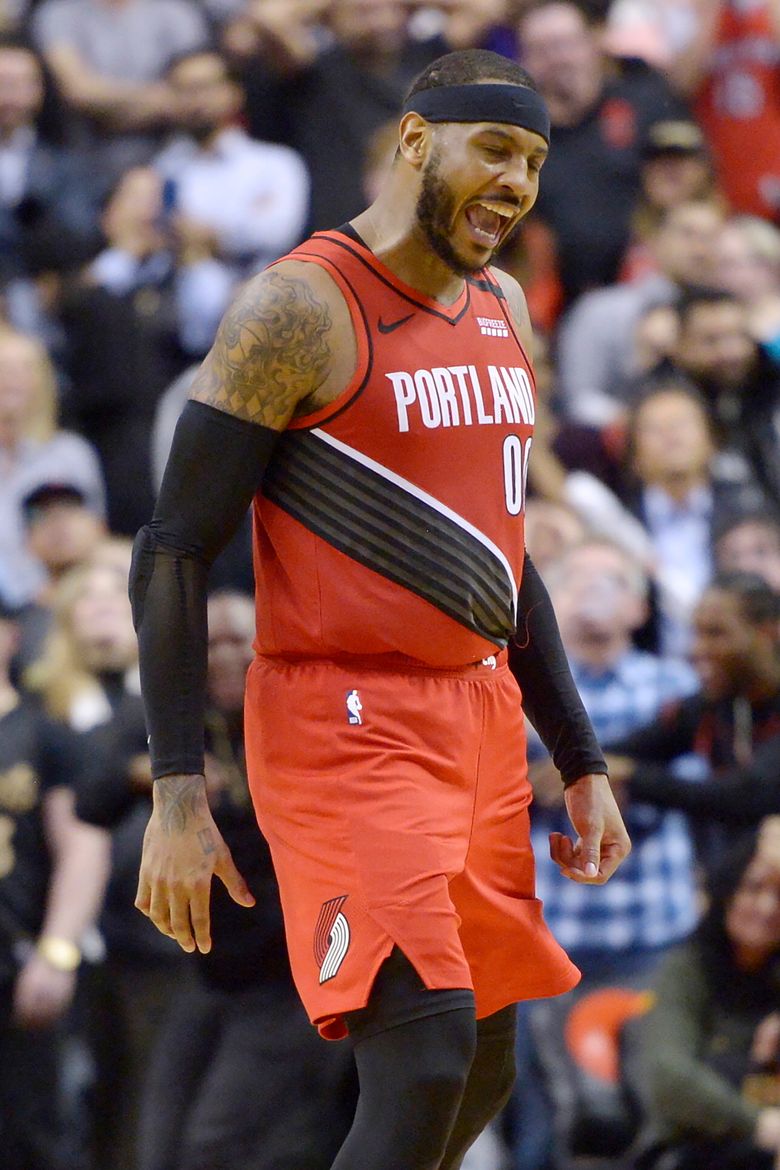 Portland Trail Blazers' Carmelo Anthony Assists Knicks Rookie